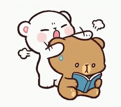 Teddy Bear Holding Teddy Bear Reading Book GIF