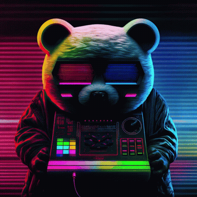 Teddy Bear In 3D Glasses Holding Mixer Device GIF