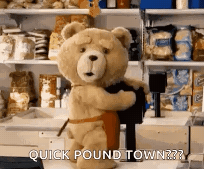 Teddy Bear In Apron Holding Black Object GIF
