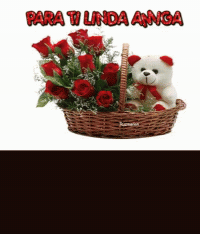 Teddy Bear In Basket Of Red Roses Para Ti Linda Anna GIF
