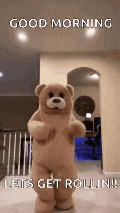Teddy Bear In Costume Dancing In Living Room GIF