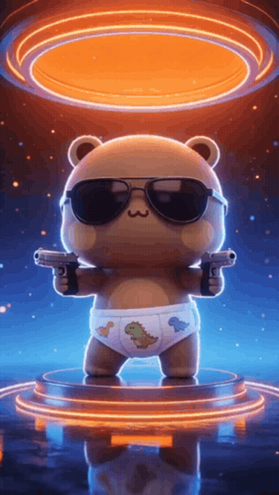 Teddy Bear In Diapers And Sunglasses Holding Two Guns GIF