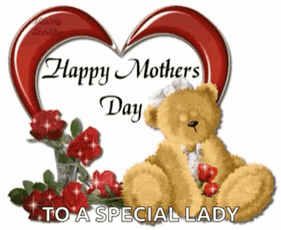 Teddy Bear In Front Of Heart Saying Happy Mother's Day GIF