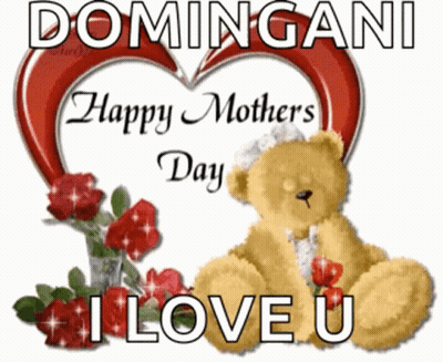 Teddy Bear In Front Of Heart Saying Happy Mothers Day I Love You GIF