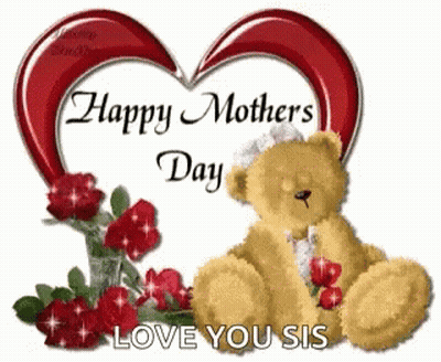 Teddy Bear In Front Of Heart Saying Happy Mothers Day GIF