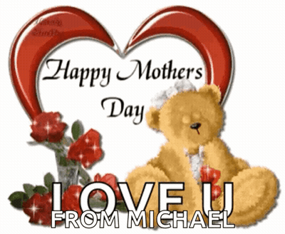 Teddy Bear In Front Of Heart Says Happy Mother's Day GIF