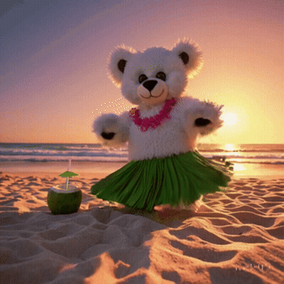 Teddy Bear In Hula Skirt On Beach GIF