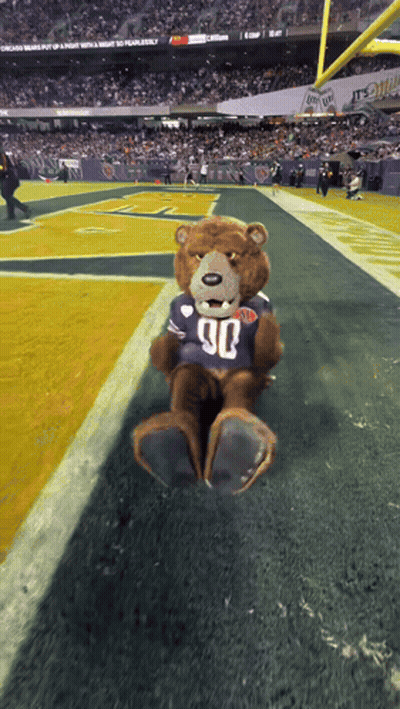 Teddy Bear In Jersey Number 90 On Football Field GIF