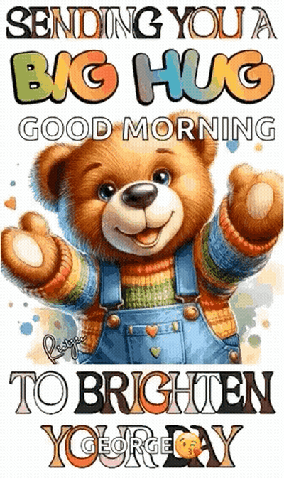 Teddy Bear In Overalls And Colorful Sweater GIF