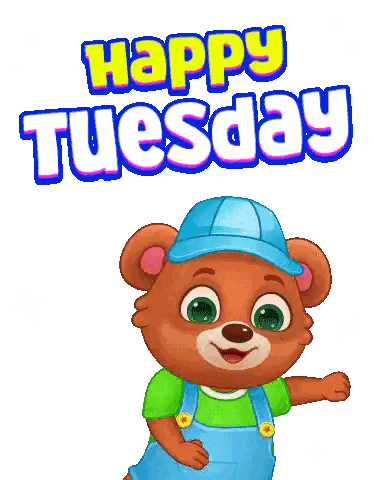 Teddy Bear In Overalls Happy Tuesday Sticker