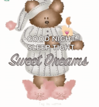 Teddy Bear In Pajamas Holding Heart Saying Good Night GIF