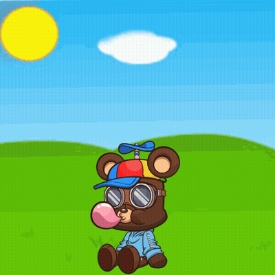 Teddy Bear In Propeller Hat And Goggles Blowing Bubble GIF