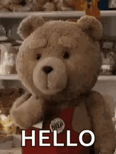 Teddy Bear In Red Apron Saying Hello GIF