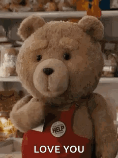 Teddy Bear In Red Apron Saying Love You GIF