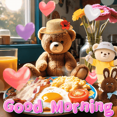 Teddy Bear In Straw Hat Saying Good Morning GIF