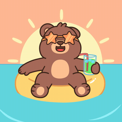 Teddy Bear In Sunglasses Holding Drink On Raft GIF