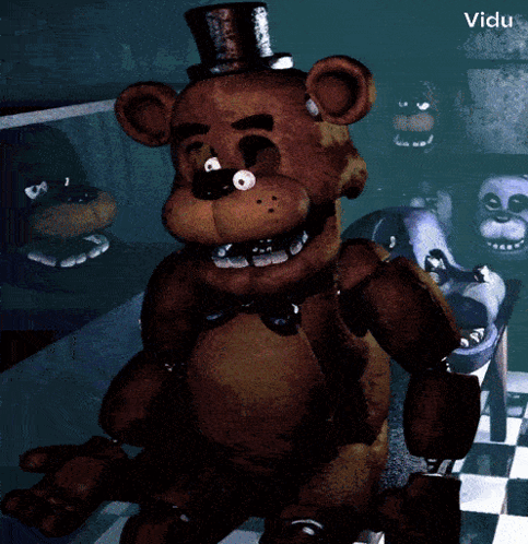 Teddy Bear In Top Hat On Checkered Floor GIF