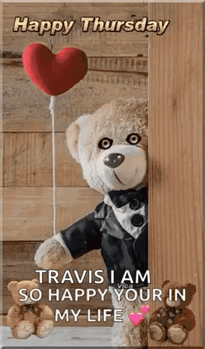 Teddy Bear In Tuxedo Holding Heart Balloon GIF