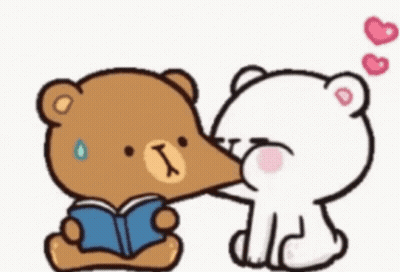 Teddy Bear Kissing Another Teddy Bear Reading Book GIF
