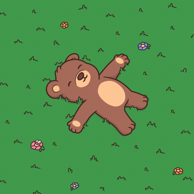 Teddy Bear Laying In Grass With Flowers And Butterflies GIF