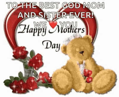 Teddy Bear Next To Roses And Heart GIF