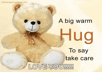 Teddy Bear On Card Saying A Big Warm Hug To Say Take Care GIF