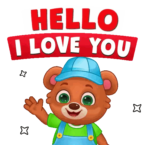 Teddy Bear Overalls Blue Hat Hello And I Love You Sticker