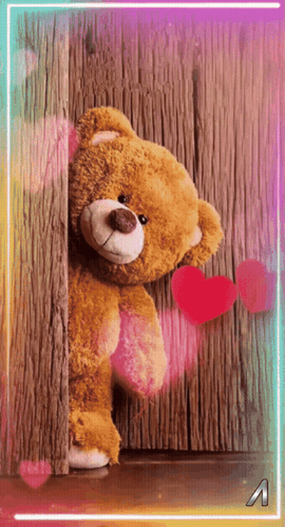 Teddy Bear Peeking Behind Wall GIF