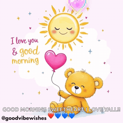 Teddy Bear Pink Heart Balloon Love You Good Morning GIF