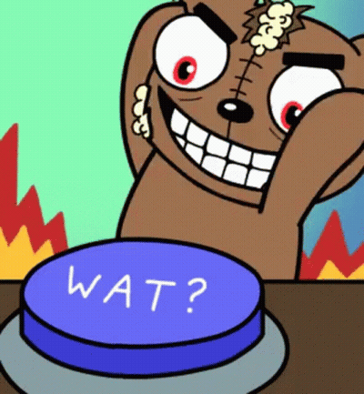 Teddy Bear Pressing Button Saying Wat GIF