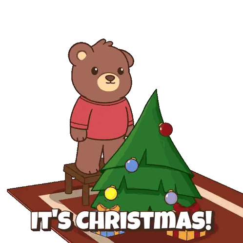 Teddy Bear Putting Star On Christmas Tree Says Its Christmas Sticker