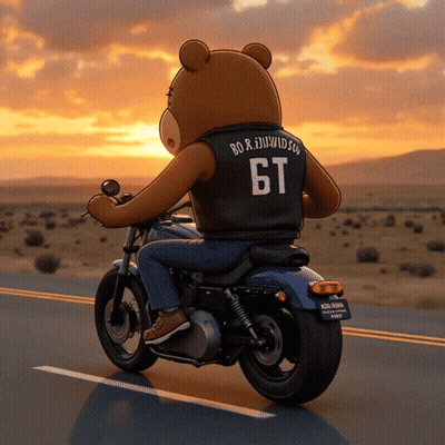 Teddy Bear Riding Motorcycle With Number 6T GIF
