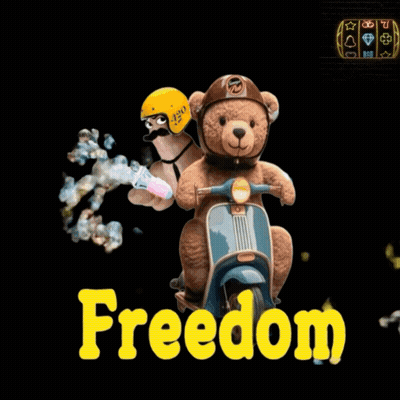 Teddy Bear Riding Scooter With Yellow Freedom GIF