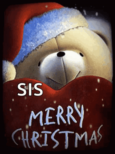 Teddy Bear Santa Hat Scarf Merry Christmas Sis GIF