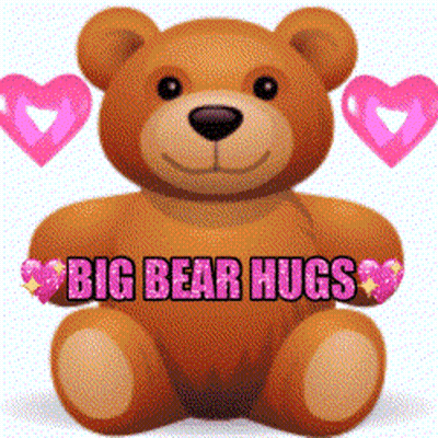 Teddy Bear Saying Big Bear Hugs Pink Hearts GIF