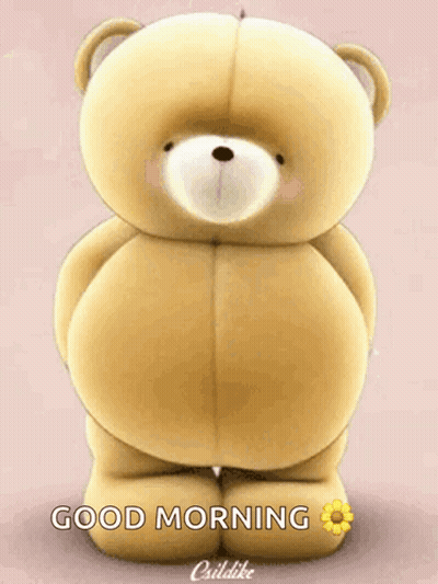 Teddy Bear Saying Good Morning With Flower GIF