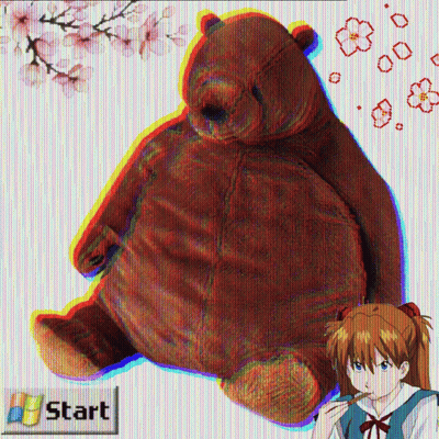 Teddy Bear Sits Next To Girl With Start Button GIF