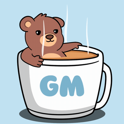 Teddy Bear Sitting In Cup With GM GIF