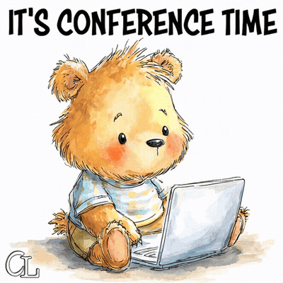 Teddy Bear Sitting In Front Of Laptop It's Conference Time GIF