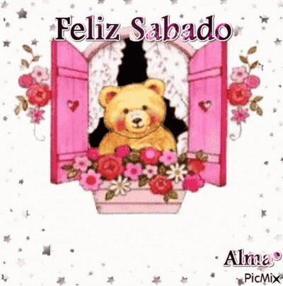 Teddy Bear Sitting In Window Feliz Sabado GIF