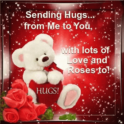 Teddy Bear Sitting Next To Red Roses GIF