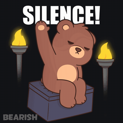 Teddy Bear Sitting On Box With Silence Above GIF