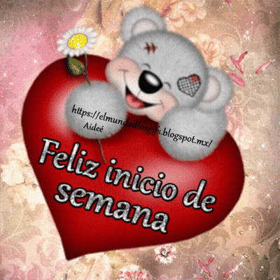 Teddy Bear Sitting On Heart Saying Feliz Inicio De Semana GIF