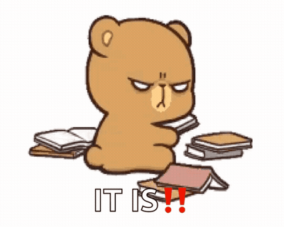 Teddy Bear Sitting On Pile Of Books Saying It Is GIF