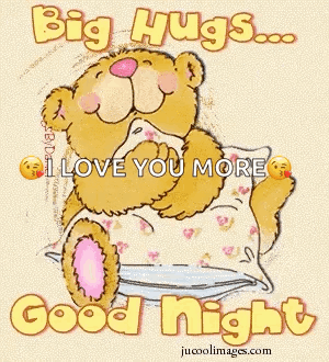 Teddy Bear Sitting On Pillow With Big Hugs I Love You GIF