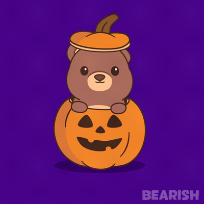 Teddy Bear Sitting On Pumpkin Saying Bearish GIF