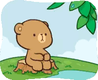 Teddy Bear Sitting On Tree Stump Sticker