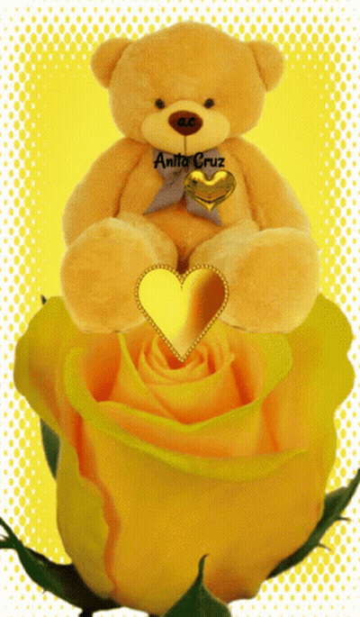 Teddy Bear Sitting On Yellow Rose With Anita Cruz GIF