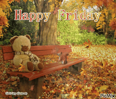 Teddy Bear Sitting With Squirrel Happy Friday GIF