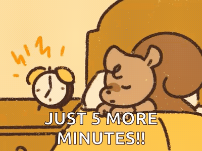 Teddy Bear Sleeping Next To Alarm Clock Saying Just 5 More Minutes GIF